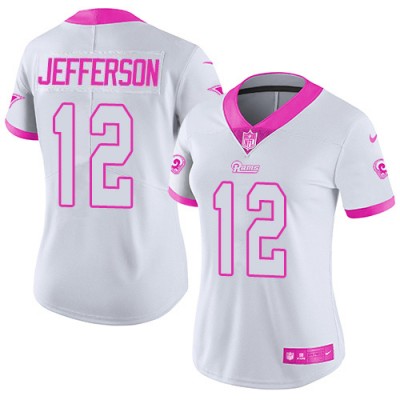 Nike Los Angeles Rams #12 Van Jefferson WhitePink Women's Stitched NFL Limited Rush Fashion Jersey